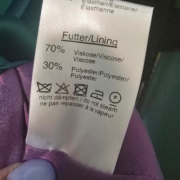 Talbot Runhoff Long Gown Sleeveless Faux Wrap Top Ruched Front Green Shimmer 12 - Picture 11 of 12